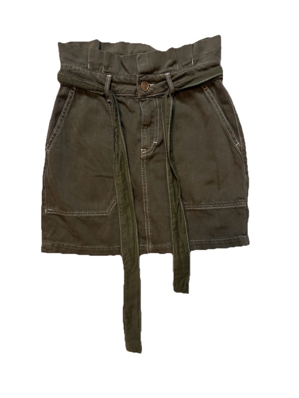 Free People Splendor In The Grass Paperbag Waist Mini Skirt Olive Army Green